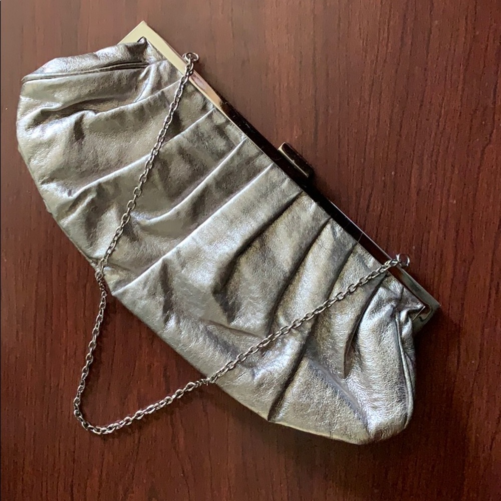 Silver BCBG Clutch or Mini Shoulder Bag w/ Chain